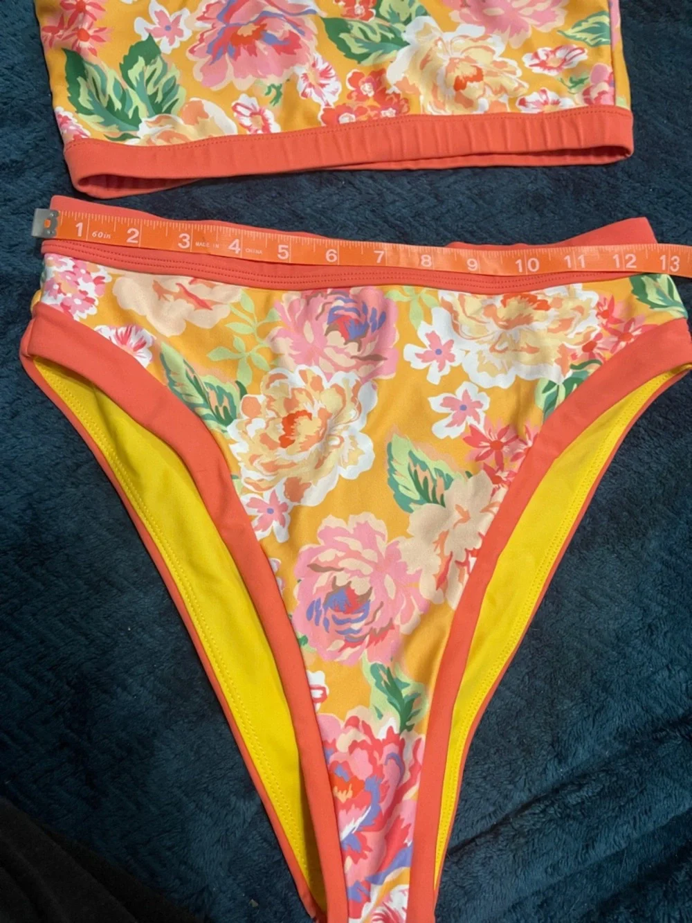 Lovers + Friends Yellow Floral Bandeau Bikini with Coral Trim - Picture 4 of 7